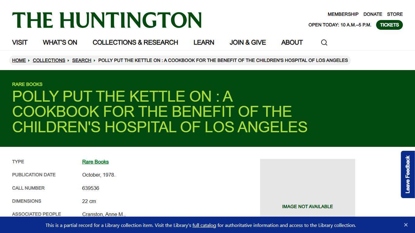 Polly put the kettle on : a cookbook for the benefit of the Children's Hospital of Los Angeles Collections The Huntington
